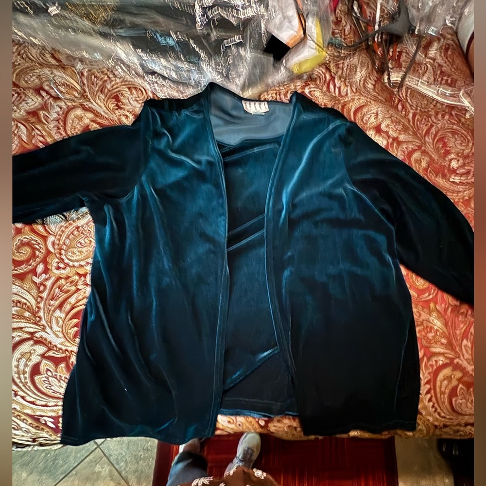 Women's Velvet Open-Front jacket with built in top - Dark Teal